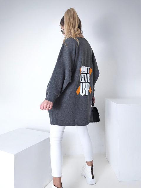 Oversize Don't give up jumper Grey
