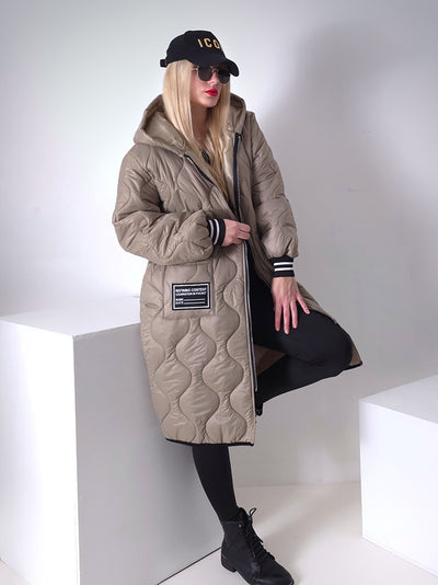 Sara Oversize Quilted hooded jacket Dark sand