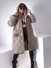 Sara Oversize Quilted hooded jacket Dark sand
