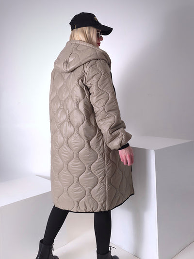 Sara Oversize Quilted hooded jacket Dark sand