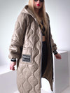 Sara Oversize Quilted hooded jacket Dark sand