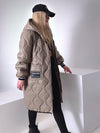 Sara Oversize Quilted hooded jacket Dark sand