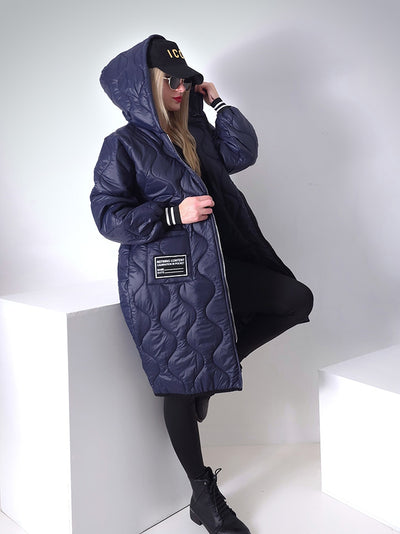 Sara Oversize Quilted hooded jacket Navy