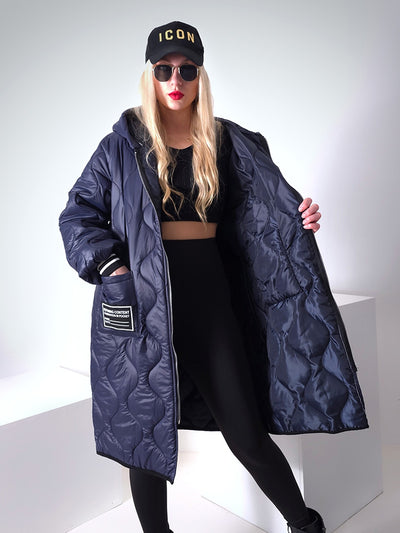 Sara Oversize Quilted hooded jacket Navy