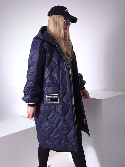 Sara Oversize Quilted hooded jacket Navy