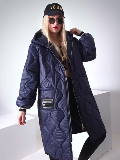 Sara Oversize Quilted hooded jacket Navy
