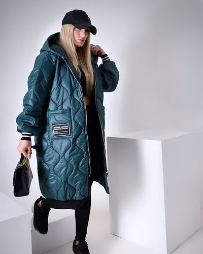 Sara Oversize Quilted hooded jacket Green