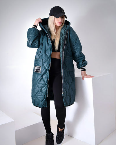 Sara Oversize Quilted hooded jacket Green