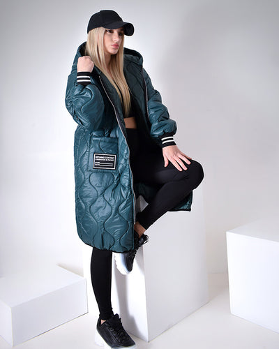 Sara Oversize Quilted hooded jacket Green