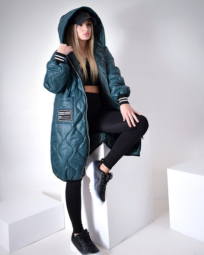 Sara Oversize Quilted hooded jacket Green