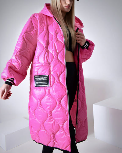 Sara Oversize Quilted hooded jacket Pink