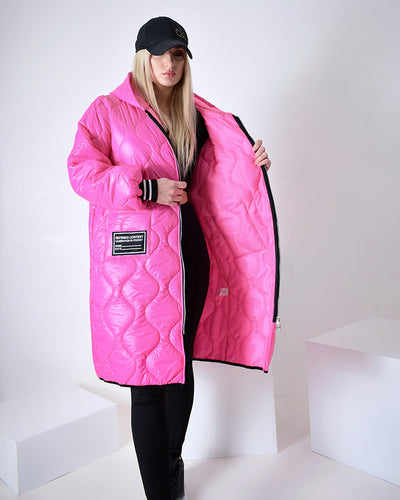 Sara Oversize Quilted hooded jacket Pink