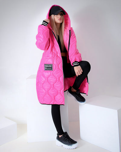 Sara Oversize Quilted hooded jacket Pink