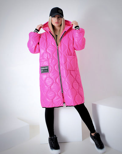 Sara Oversize Quilted hooded jacket Pink