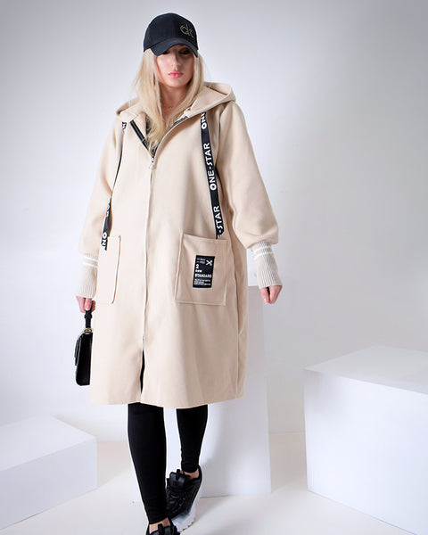 Cream hooded longline coat