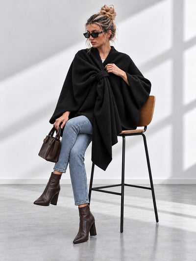 Sofia Soft Brushed Pull-Through Poncho Black