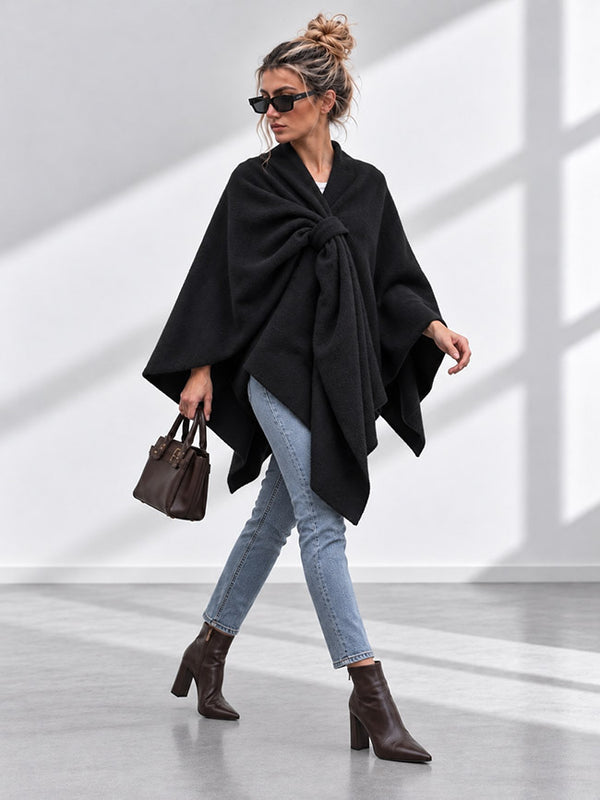 Sofia Soft Brushed Pull-Through Poncho Black