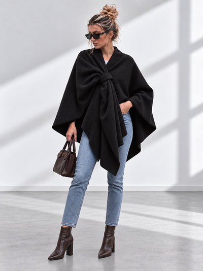 Sofia Soft Brushed Pull-Through Poncho Black