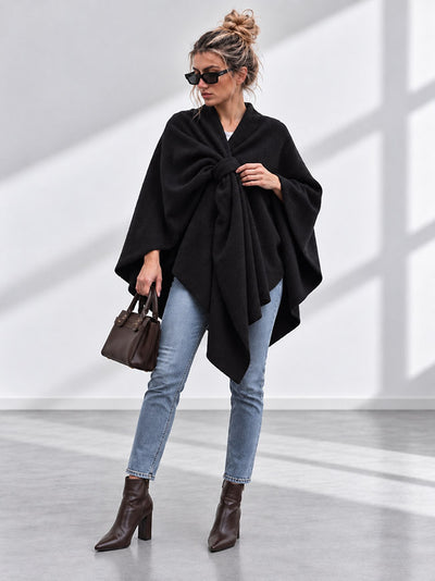 Sofia Soft Brushed Pull-Through Poncho Black