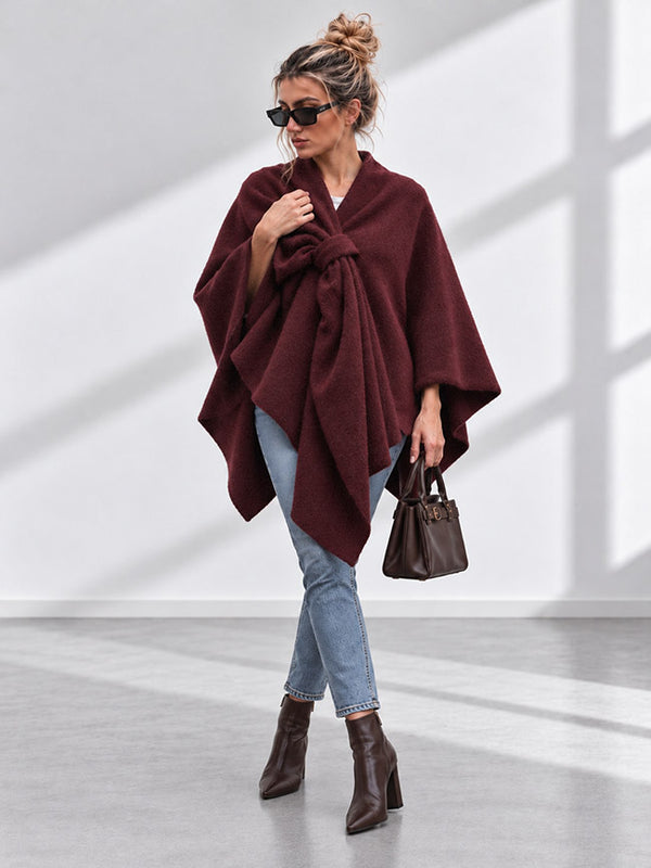 Sofia Soft Brushed Pull-Through Poncho Burgundy
