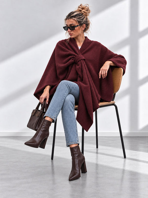 Sofia Soft Brushed Pull-Through Poncho Burgundy