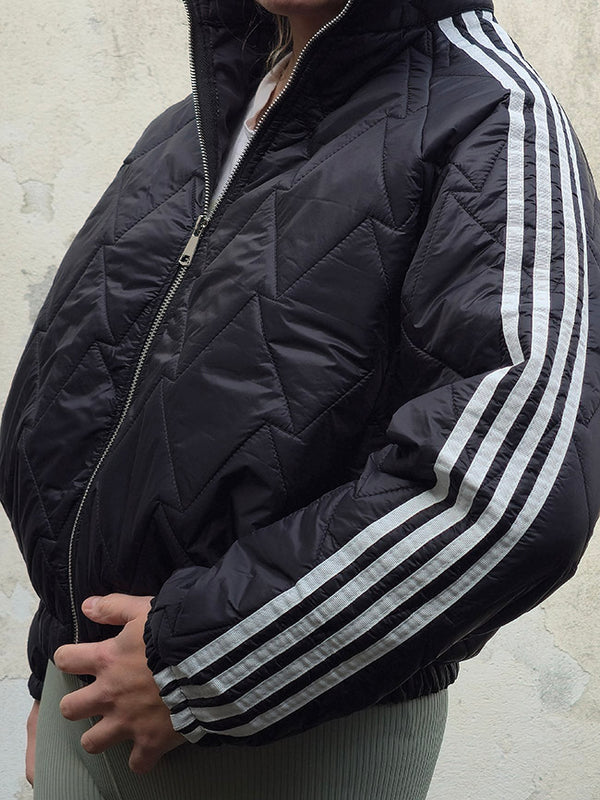 Bella Quilted Stripe Bomber Jacket Black
