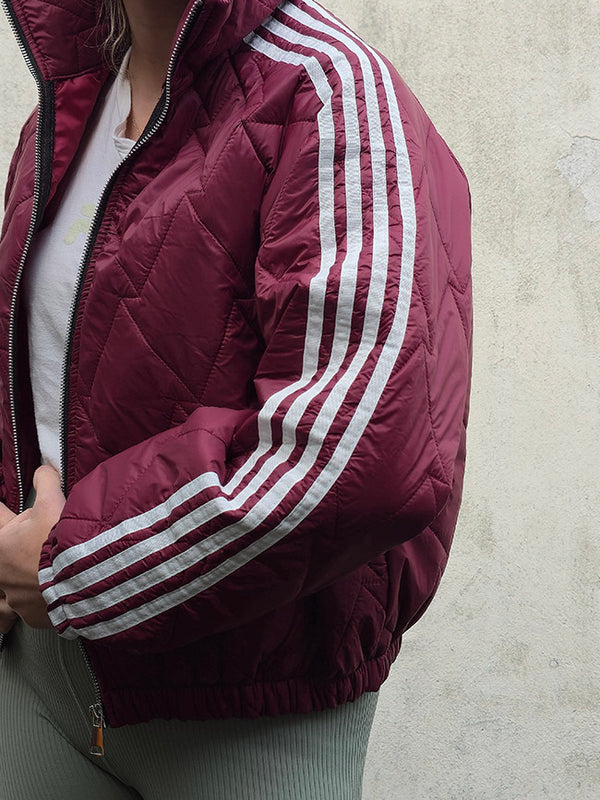 Bella Quilted Stripe Bomber Jacket Burgundy