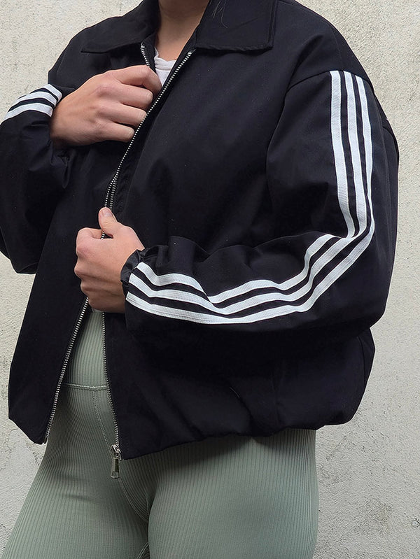 Luna Stripe Zip-Up Jacket Black