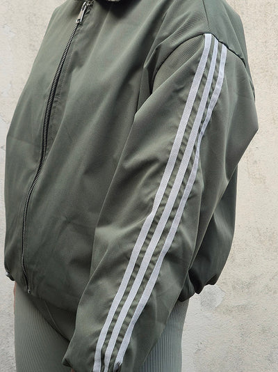 Luna Stripe Zip-Up Jacket Olive Green