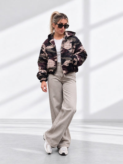Lexi Camo Print Hooded Bomber Jacket