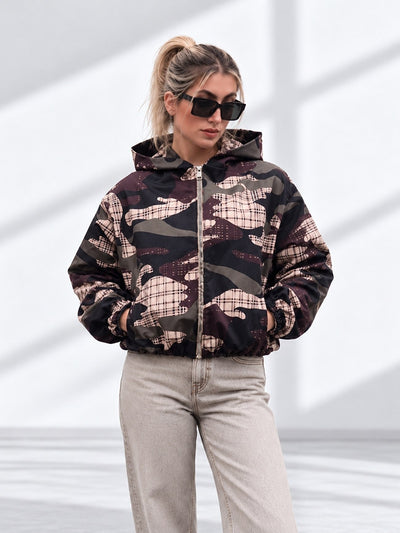 Lexi Camo Print Hooded Bomber Jacket