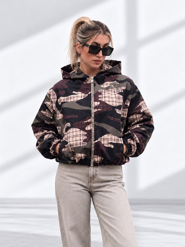 Lexi Camo Print Hooded Bomber Jacket