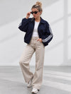 Luna Stripe Zip-Up Jacket Navy