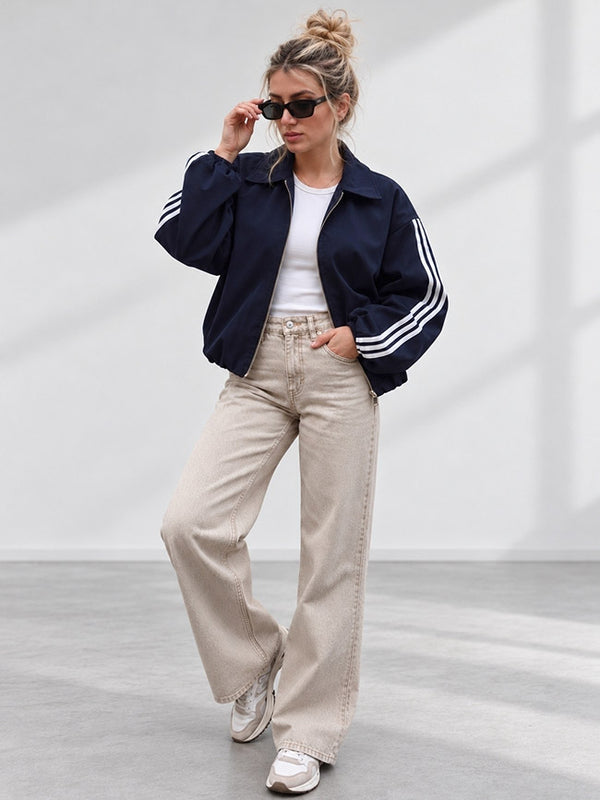 Luna Stripe Zip-Up Jacket Navy