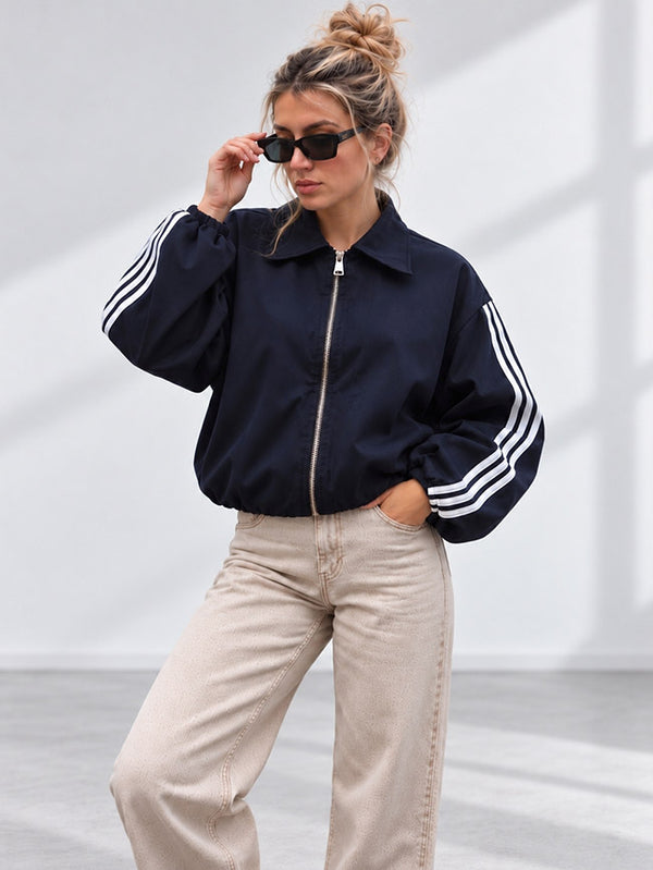 Luna Stripe Zip-Up Jacket Navy