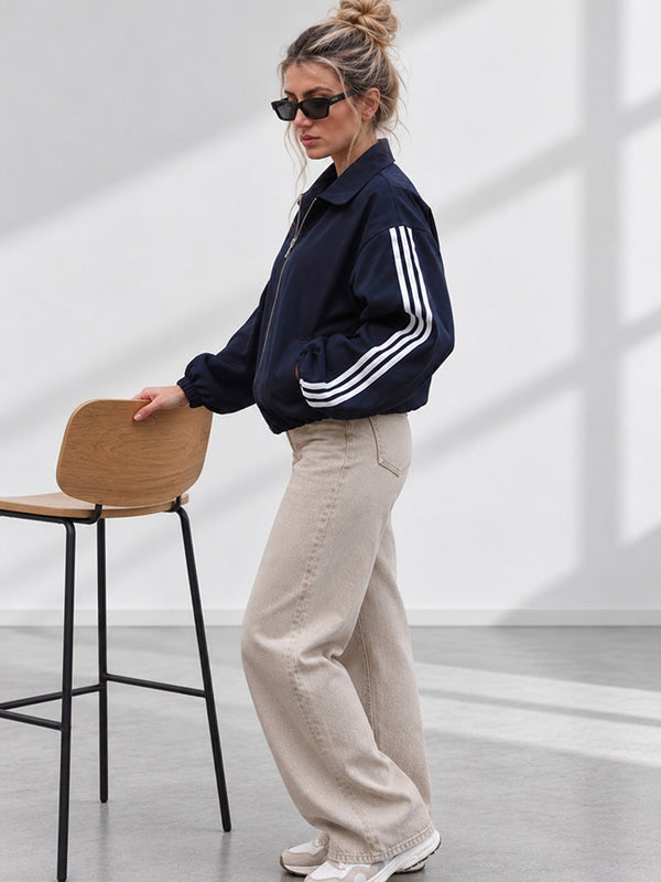 Luna Stripe Zip-Up Jacket Navy