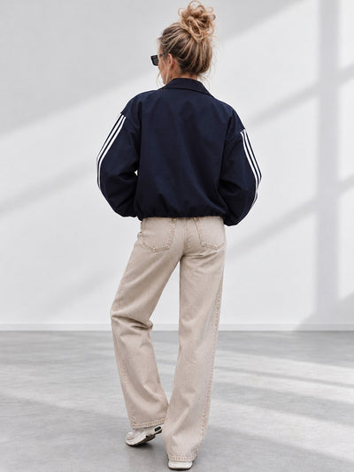 Luna Stripe Zip-Up Jacket Navy