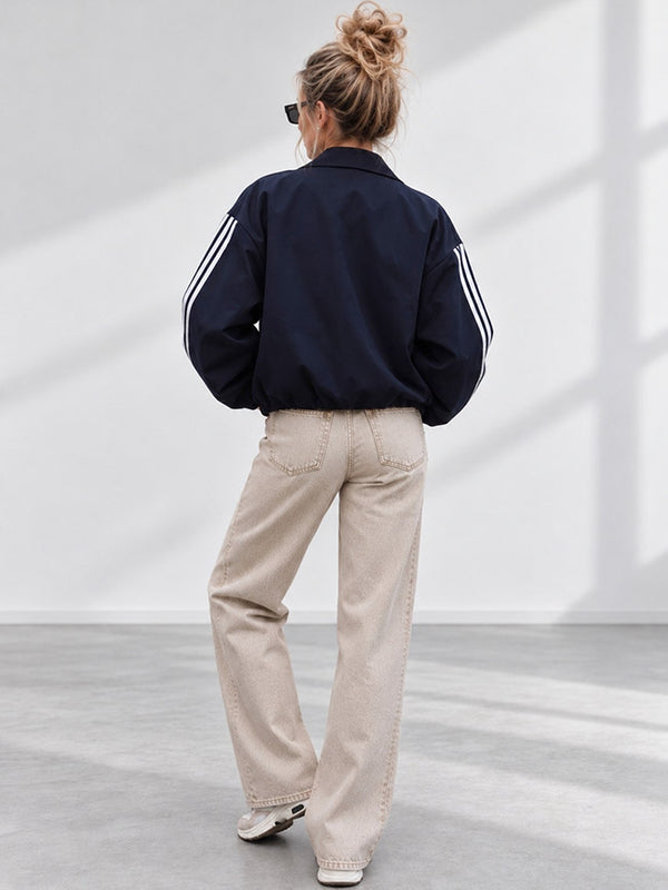 Luna Stripe Zip-Up Jacket Navy
