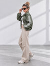Luna Stripe Zip-Up Jacket Olive Green