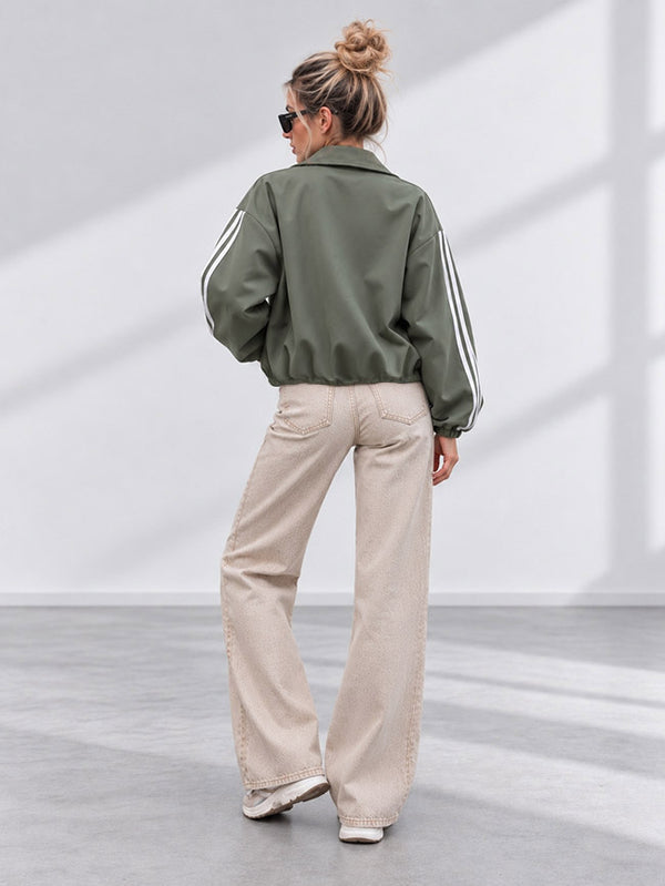Luna Stripe Zip-Up Jacket Olive Green