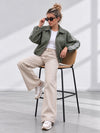 Luna Stripe Zip-Up Jacket Olive Green