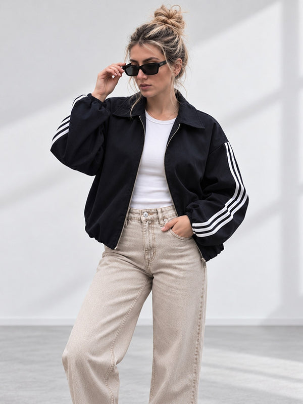 Luna Stripe Zip-Up Jacket Black