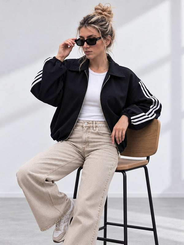 Luna Stripe Zip-Up Jacket Black