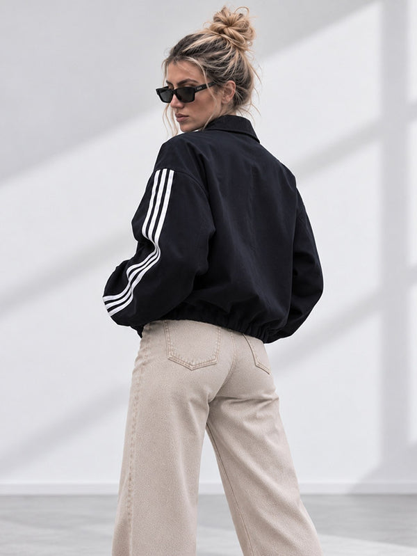 Luna Stripe Zip-Up Jacket Black