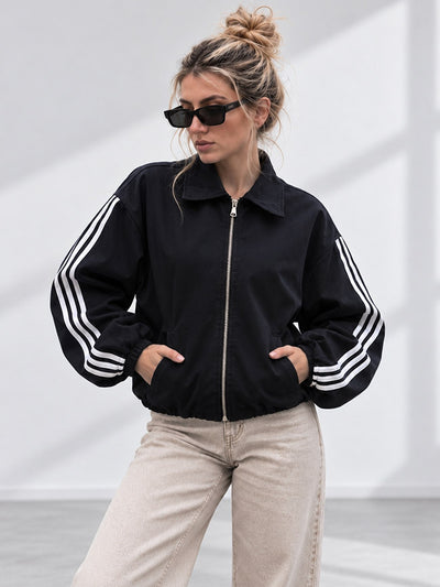 Luna Stripe Zip-Up Jacket Black