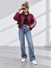 Bella Quilted Stripe Bomber Jacket Burgundy