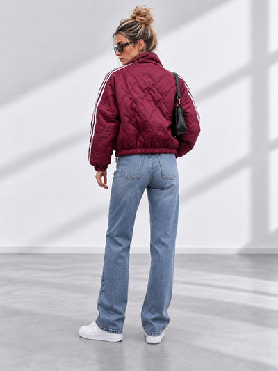 Bella Quilted Stripe Bomber Jacket Burgundy