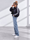 Bella Quilted Stripe Bomber Jacket Navy
