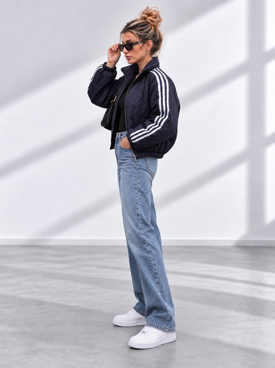 Bella Quilted Stripe Bomber Jacket Navy