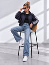 Bella Quilted Stripe Bomber Jacket Navy